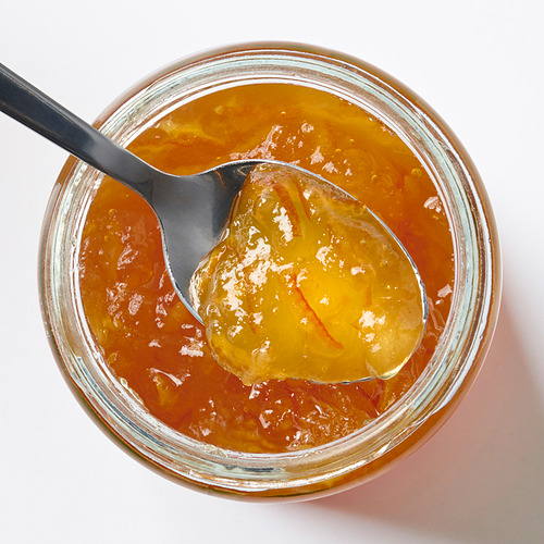 Tarro de flor de saúco naranja VAGGSÅNG para untar, color naranja brillante, tarro de cristal con cuchara.