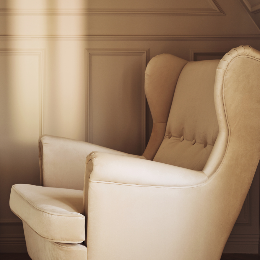 STRANDMON, wing chair with ottoman. 5 of 11 open dialog