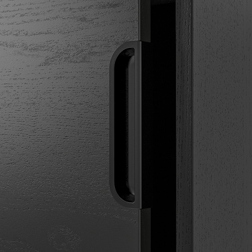 Gabinete de oficina negro aerodinámico con manija elegante, con puertas de cierre suave.