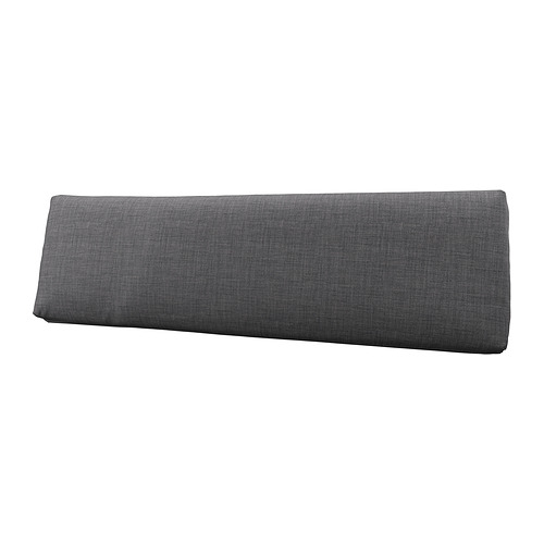Cojín de respaldo de sofá gris, rectangular, forrado en tela. Material de poliéster texturizado y duradero.