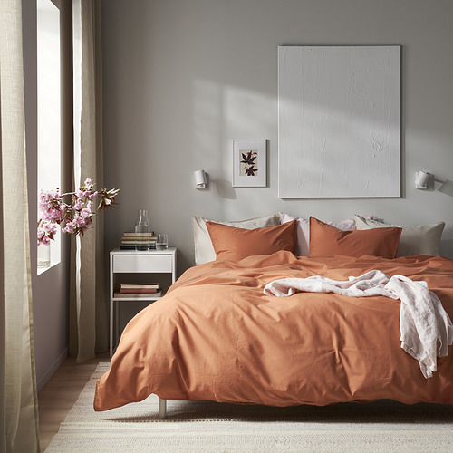 Memísly ÄNGSLILJA juego de edredón naranja quemado en la cama, grande, incluye funda y fundas de almohada, 100% algodón suave, diseño minimalista.