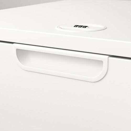 Mueble de oficina blanco de líneas suaves y limpias; cerradura de combinación para un almacenamiento seguro; Construcción robusta que garantiza la durabilidad.