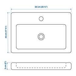 Ilustración de medidas - TVÄLLEN lavabo con sifón, sin grifo