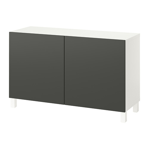 Armario Ikea BESTÅ blanco-grisáceo, diseño minimalista, dos puertas, forma cuadrada.