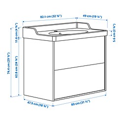 Ilustración de medidas - TÄNNFORSEN/RUTSJÖN mueble de lavabo con cajones/lavabo