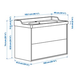 Ilustración de medidas - TÄNNFORSEN/RUTSJÖN mueble de lavabo con cajones/lavabo