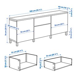 Measurement Illustration - BESTÅ sideboard with drawer runner, soft-closing