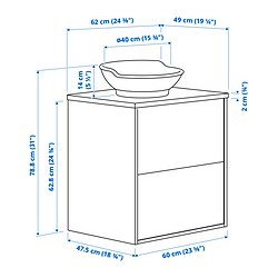 Ilustración de medidas - TÄNNFORSEN/VÄSTERSJÖN mueble de lavabo con cajones/lavabo