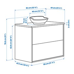 Ilustración de medidas - TÄNNFORSEN/VÄSTERSJÖN mueble de lavabo con cajones/lavabo
