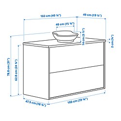 Ilustración de medidas - TÄNNFORSEN/VÄSTERSJÖN mueble de lavabo con cajones/lavabo