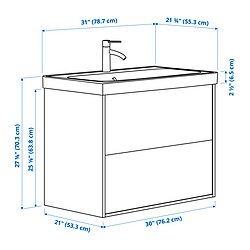 Measurement Illustration - HAVBÄCK/ORRSJÖN Bathroom vanity with sink & faucet