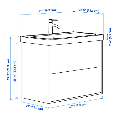 Measurement Illustration - HAVBÄCK/ORRSJÖN Bathroom vanity with sink & faucet