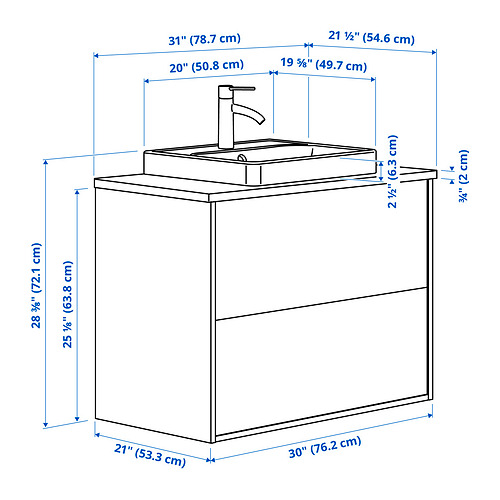 Measurement Illustration - HAVBÄCK/ORRSJÖN wash-stnd w drawers/wash-basin