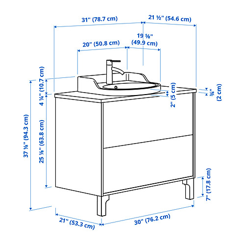 Measurement Illustration - TÄNNFORSEN/RUTSJÖN wash-stnd w drawers/wash-basin