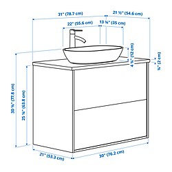 Measurement Illustration - ÄNGSJÖN/OXMYREN wash-stnd w drawers/wash-basin