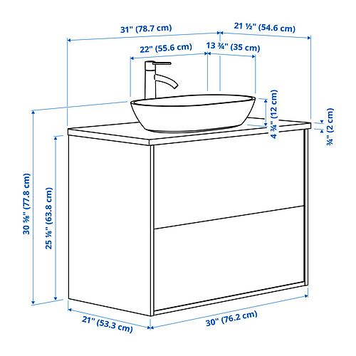 Measurement Illustration - ÄNGSJÖN/OXMYREN wash-stnd w drawers/wash-basin