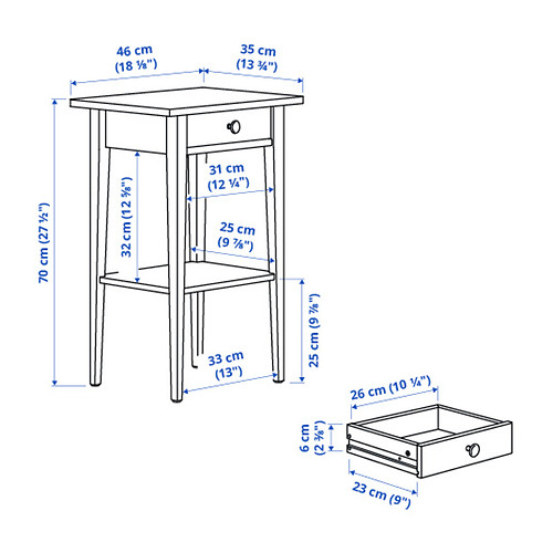 Ilustración con medidas del producto: HEMNES.