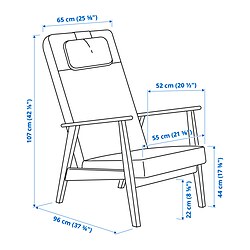 Ilustración de medidas - EKENÄSET sillón con respaldo alto