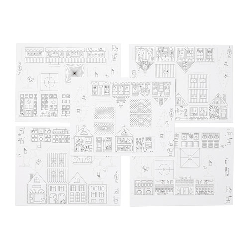 Ikea MÅLA: pliega y construye un conjunto de ciudad pequeña. Incluye edificios, estación de tren, escuela, heladería, árboles. Cartón, cortar y ensamblar. No tóxico.