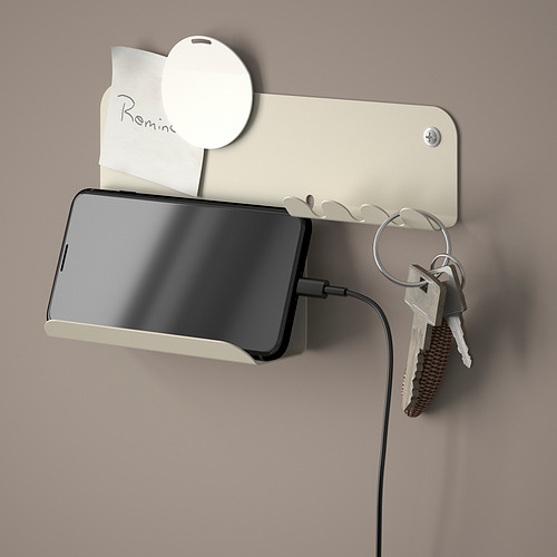 El organizador de pared sostiene el teléfono, las llaves y las notas. Superficie magnética para notas. Estante para cargar el teléfono.