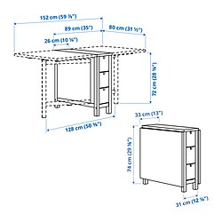 Ilustración de medidas - NORDEN mesa de comedor ala abatible