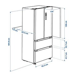 Ilustración de medidas - RIBBENÅS frigor/congelador puerta doble