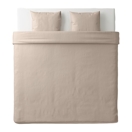Conjunto de cama Natjasmin: beige, rayas, algodón/lyocell, rectangular, diseño sencillo.