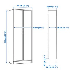 Measurement Illustration - BILLY/HÖGBO bookcase with glass doors