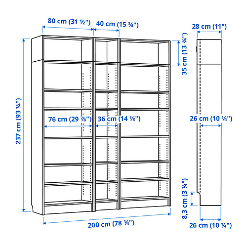 Measurement Illustration - BILLY bookcase