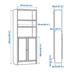 Measurement Illustration - BILLY/OXBERG bookcase with doors