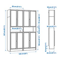 Measurement Illustration - BILLY/OXBERG bookcase with doors