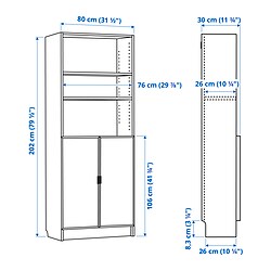 Measurement Illustration - BILLY/HÖGBO bookcase with glass doors
