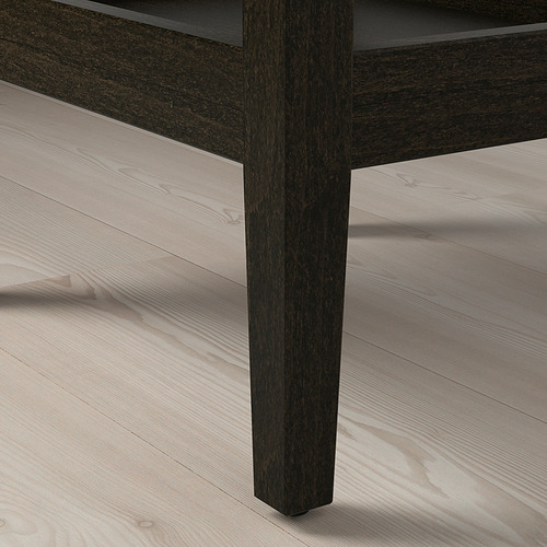 Mesa auxiliar de madera moderna, acabado oscuro, artesanía de calidad, almacenamiento y exhibición.