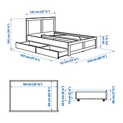 Measurement Illustration - FÅGELFJÄLLET bed frame with 2 storage boxes