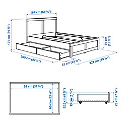 Measurement Illustration - FÅGELFJÄLLET bed frame with 2 storage boxes