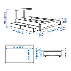 Measurement Illustration - FÅGELFJÄLLET bed frame with 4 storage boxes