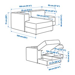 Ilustración de medidas - JÄTTEBO sofá 2,5 plazas con chaiselongue izquierdo