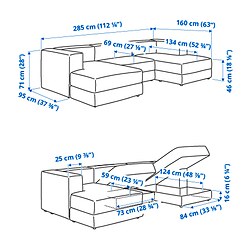 Ilustración de medidas - JÄTTEBO sofá modular de 3.5 con chaiselongue y reposabrazos