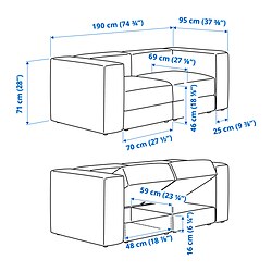 Ilustración de medidas - JÄTTEBO sofá modular de 2 plazas