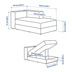 Ilustración de medidas - JÄTTEBO Módulo chaiselongue derecho con reposabrazos