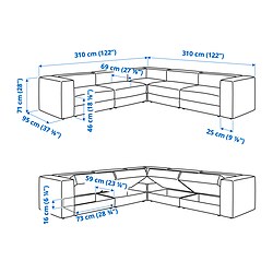 Ilustración de medidas - JÄTTEBO sofá modular esquina de 6 plazas