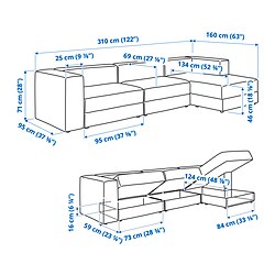 Ilustración de medidas - JÄTTEBO sofá modular de 4 plazas con chaiselongue derecho