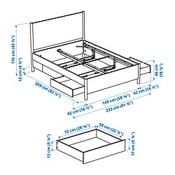 Ilustración de medidas - TONSTAD cama con almacenaje