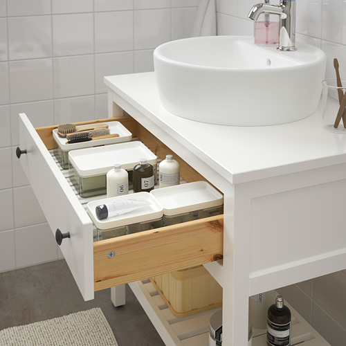 Gabinete de lavabo de baño con cajón y cepillos, cierre suave, grifo cromado