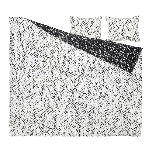 Conjunto nórdico BJÖRKGRÅMAL, blanco con lunares negros, 4 piezas, forma rectangular con cierre de sobre.