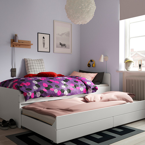 SLÄKT, bed frame with underbed and storage & LURÖY slatted. 3 of 8 open dialog