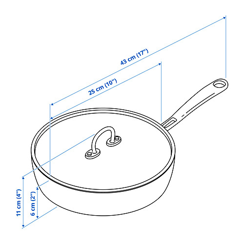 Measurement Illustration - FINMAT sauté pan with lid