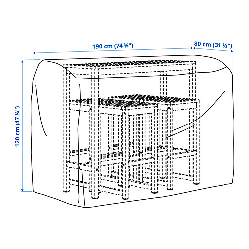 Measurement Illustration - TOSTERÖ cover for outdoor furniture