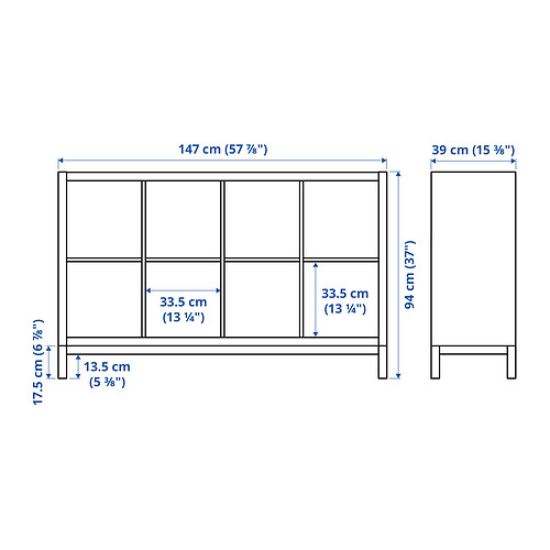 Measurement Illustration - KALLAX shelving unit with underframe