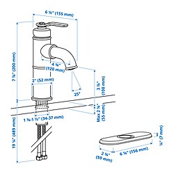 Measurement Illustration - TAKSJÖN single-handle bathroom faucet